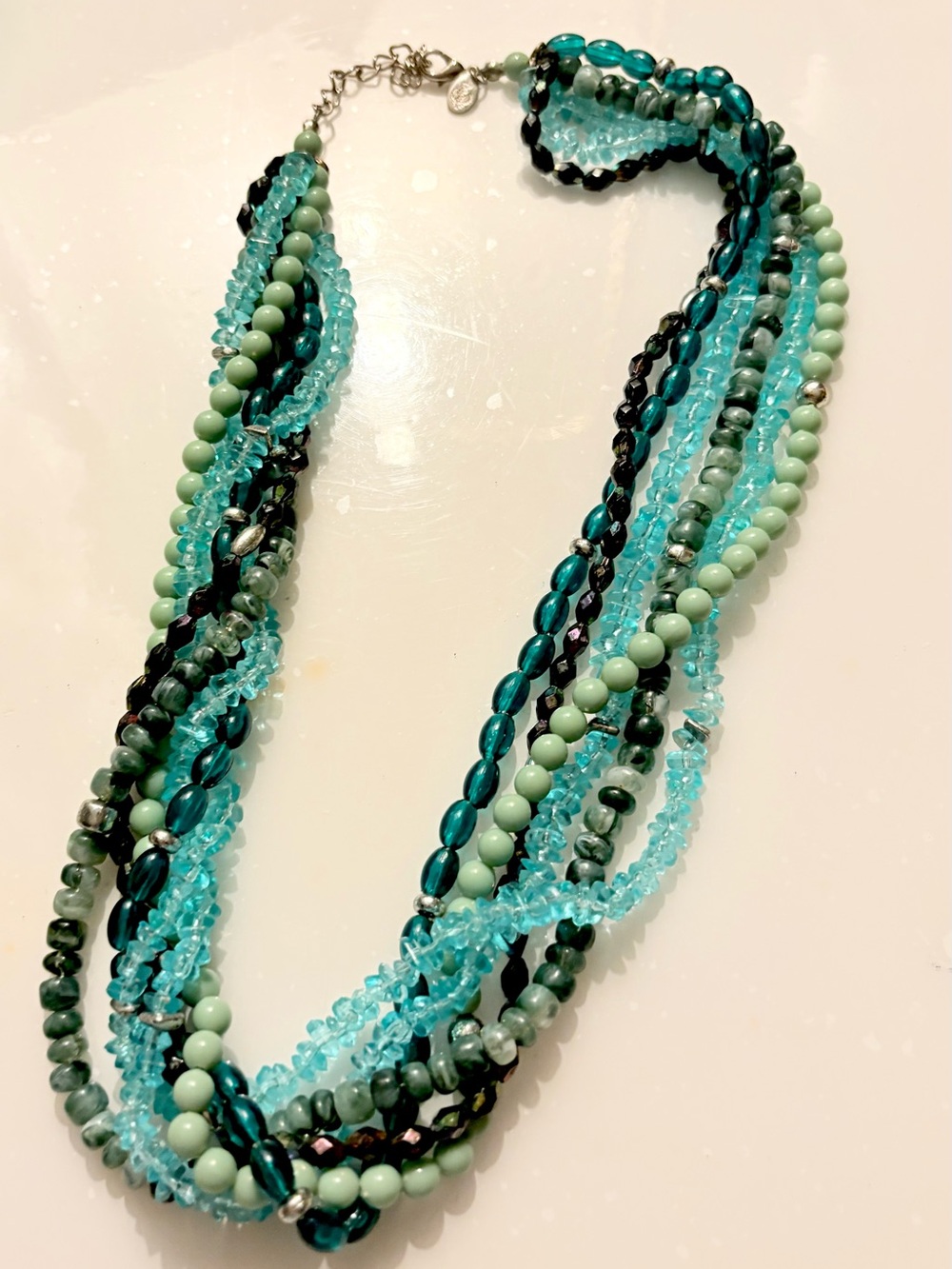 Premier Designs Turquoise, Mint & Black Multi-Strand Glass Beaded Necklace
